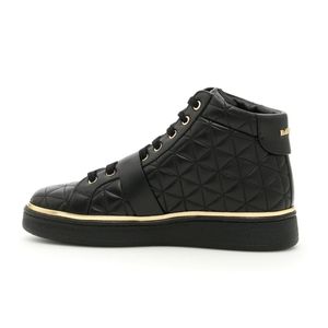 Authentic Balmain Black and Gold Leather Quilted Lightweight Hightop Sneakers